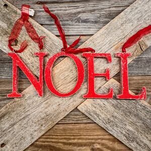Pottery Barn NOEL Merlot Sugar Coated Christmas Letter Ornaments, Original Box